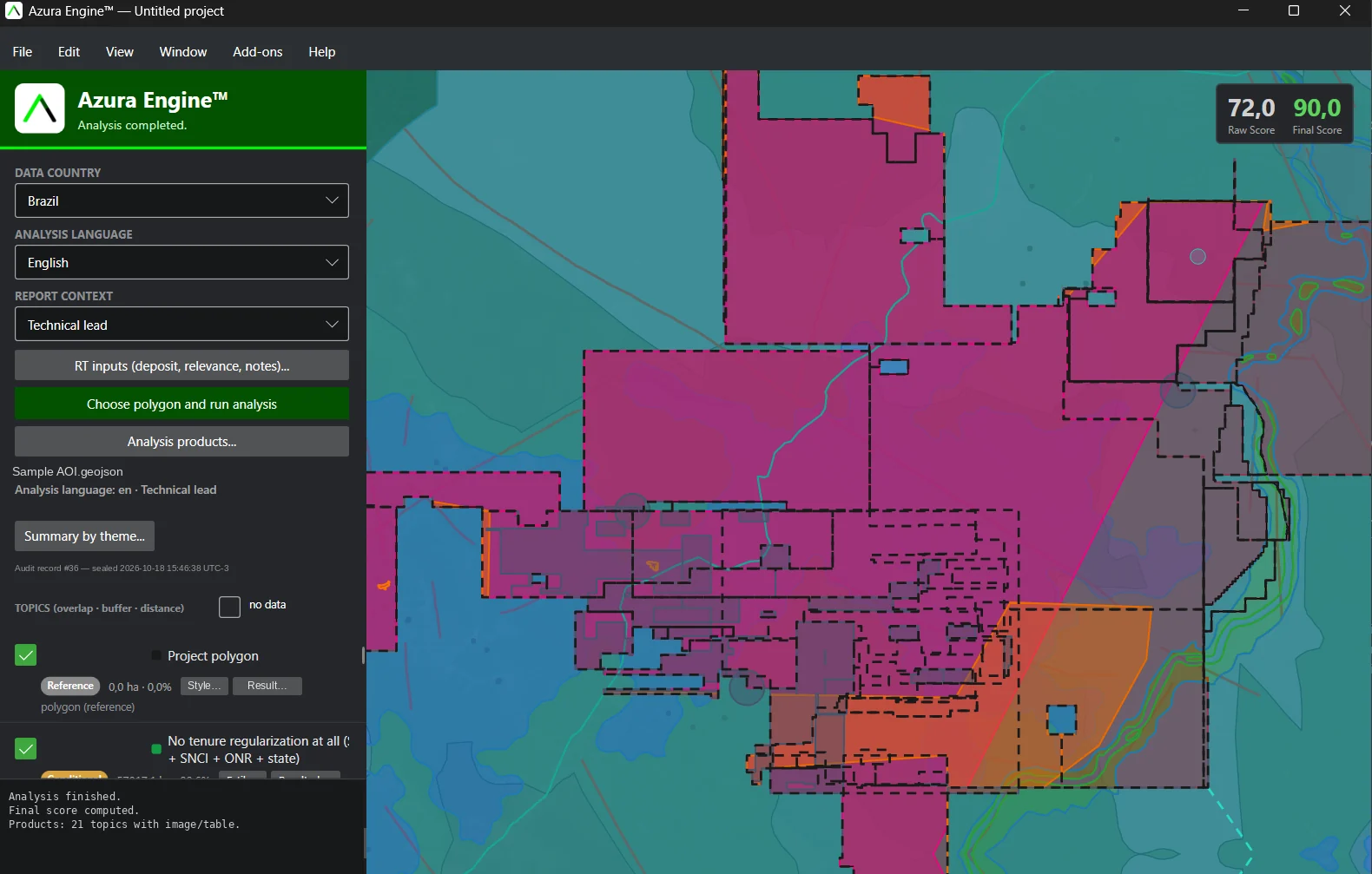Azura Engine™ analysis with territorial layers drawn over the area of interest